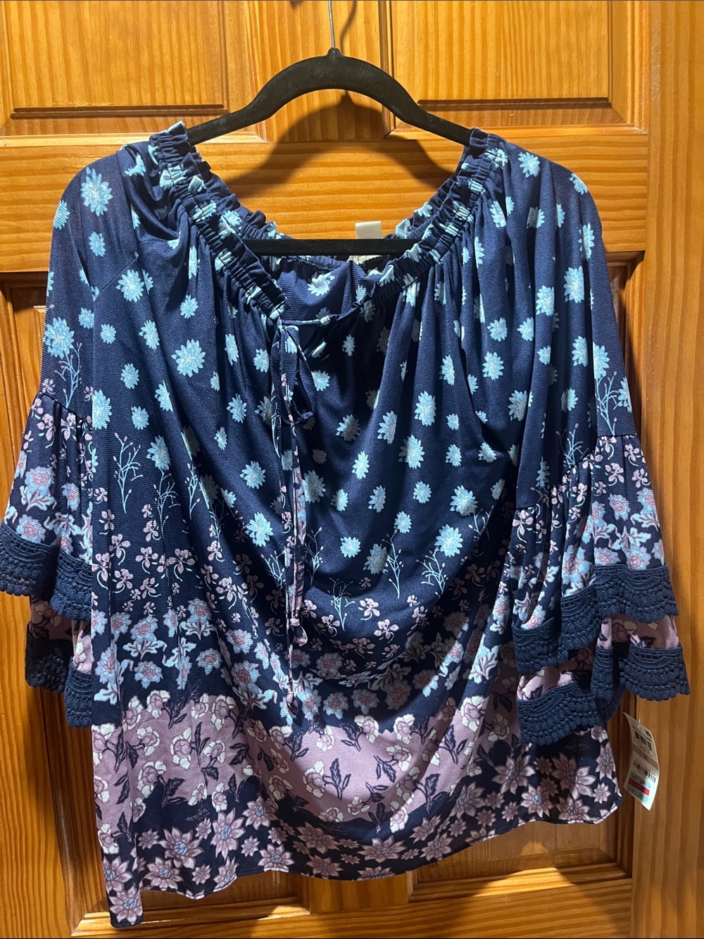 Style & Co. Navy Floral Peasant Tunic with Light Blue and Lavender